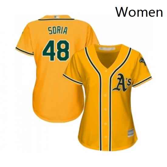 Womens Oakland Athletics 48 Joakim Soria Replica Gold Alternate 2 Cool Base Baseball Jersey